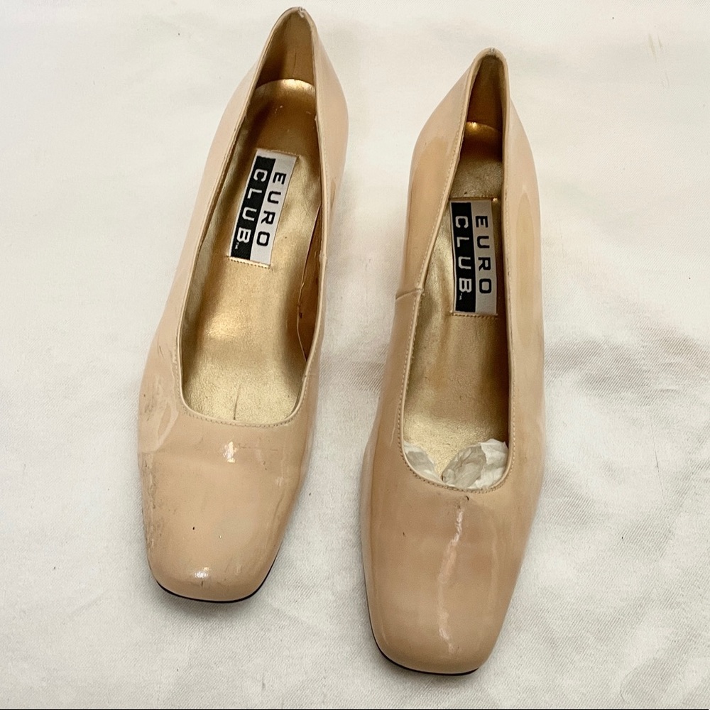 Euro Club heels square toe 8B beige shiny classic womens made in Spain